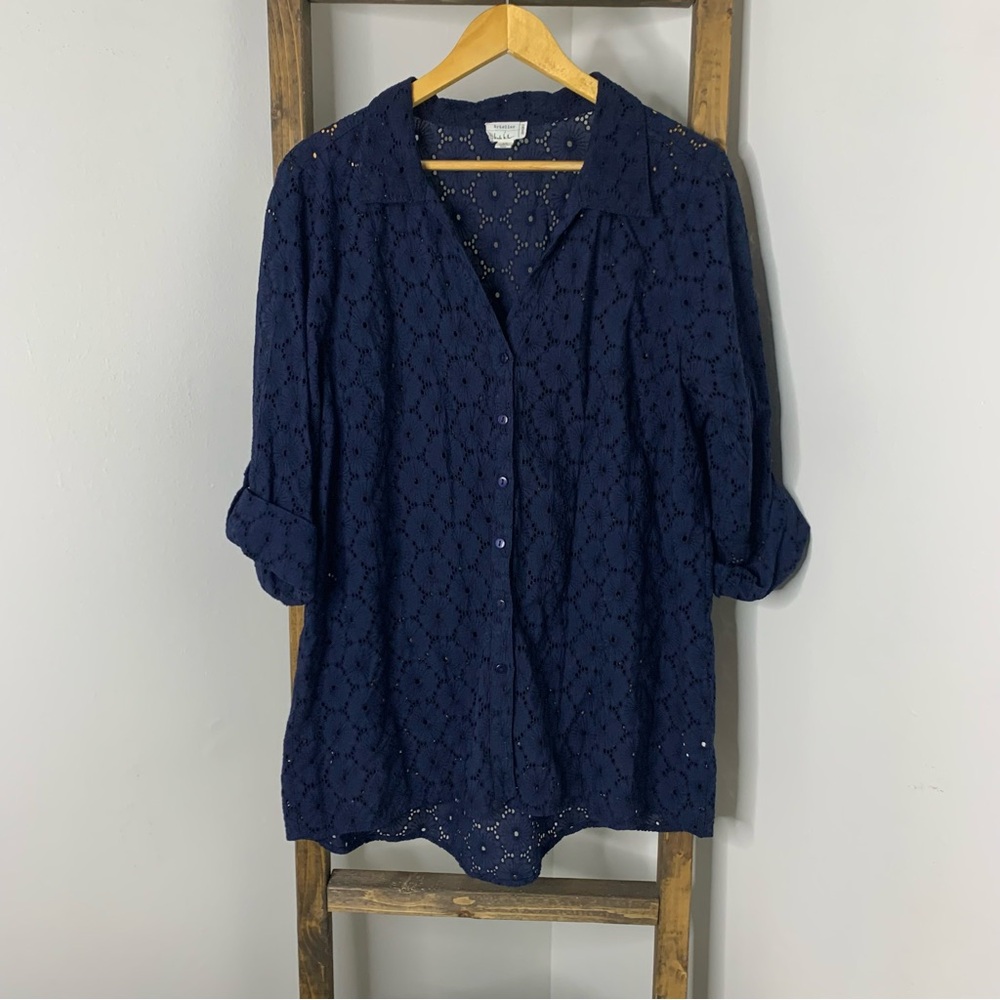 Nicole Miller Artelier Navy Blue Lace Women's Top Size 1X